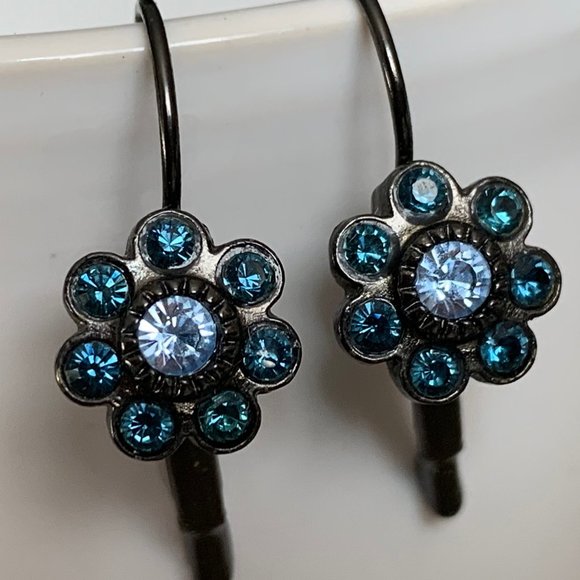 Blue 20s style lever back dangle earrings - Picture 4 of 6